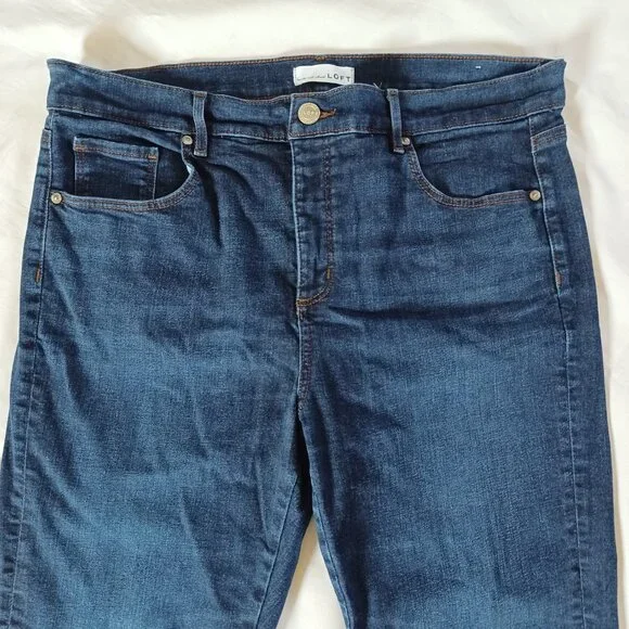 Loft Womens Skinny Jeans Dark Wash Highrise Ankle Length Stretch Size 32 Size 14 - Picture 3 of 14